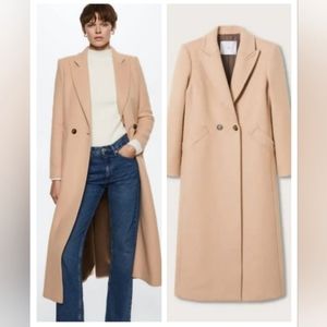 NWT MANGO Straight Cut Wool Coat In Beige Size L